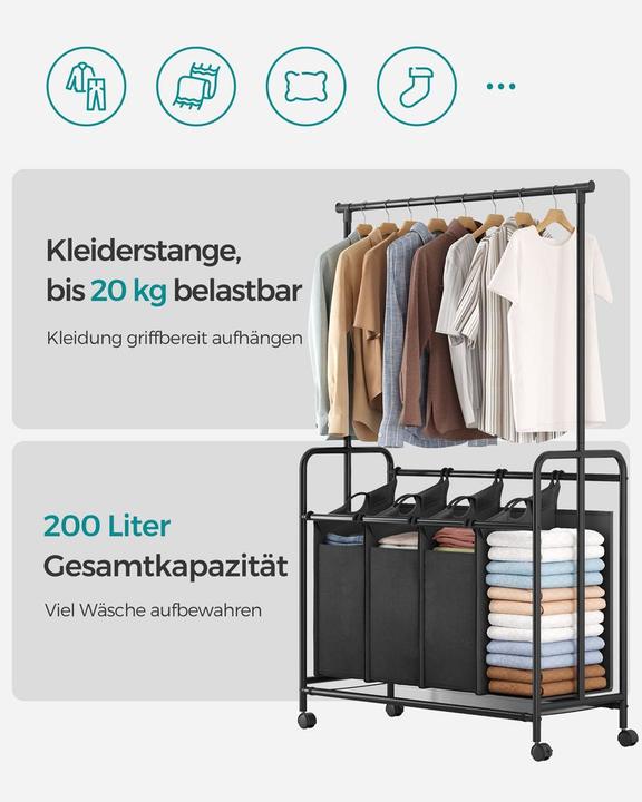 Produktbild Songmics Wäschekorb 50 l, Schwarz (50 l)