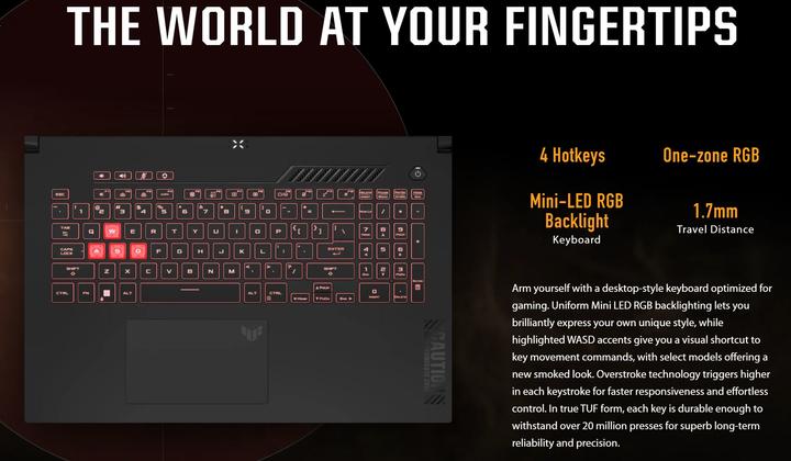 Image du produit ASUS TUF Gaming A17 RTX 4050 (17.30", 512 Go, 16 Go, DE, AMD Ryzen 7 7735HS)