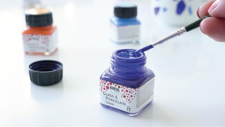 Actual product image Kreul Porcelain Paint "Glass & Porcelain" Color Living Set (Cobalt blue, May green, Orange, Light blue, Crimson, Rose, 120 ml)