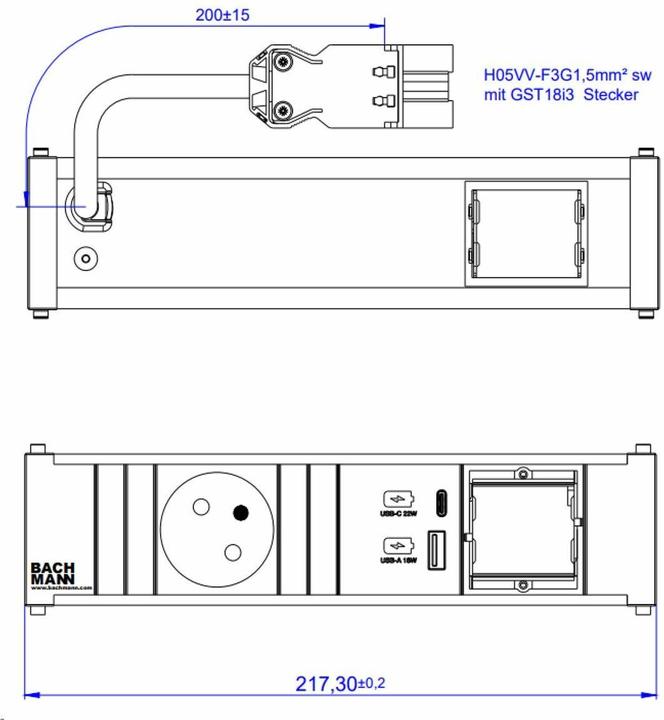 Produktbild Bachmann CONI 1xUTE 1xUSB A&C 22W 1xCM 0.2m GST18 (1 x, CEE 7/5, CEE 7/3, 0.20 m)