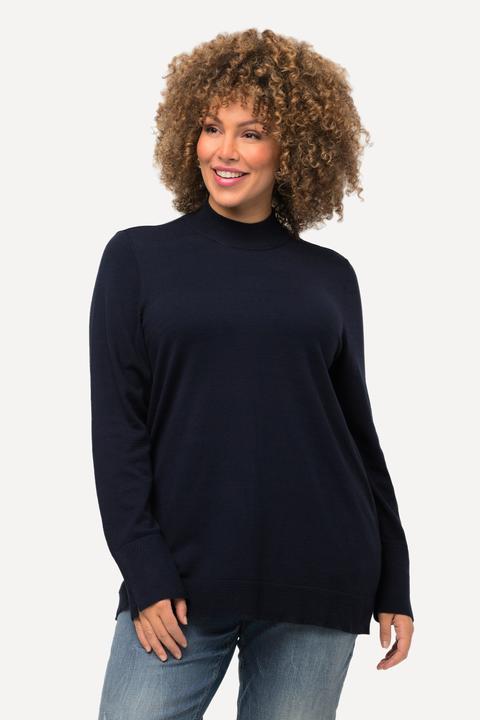 Image du produit Ulla Popken Damen grosse Grössen Pullover, Stehkragen, Langarm, Rippbündchen marine 50+ 822010130-50+ (50, 52)