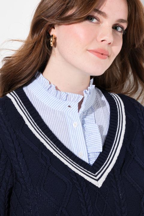 Actual product image Ulla Popken Cable Knit V-Neck Sweater (58)