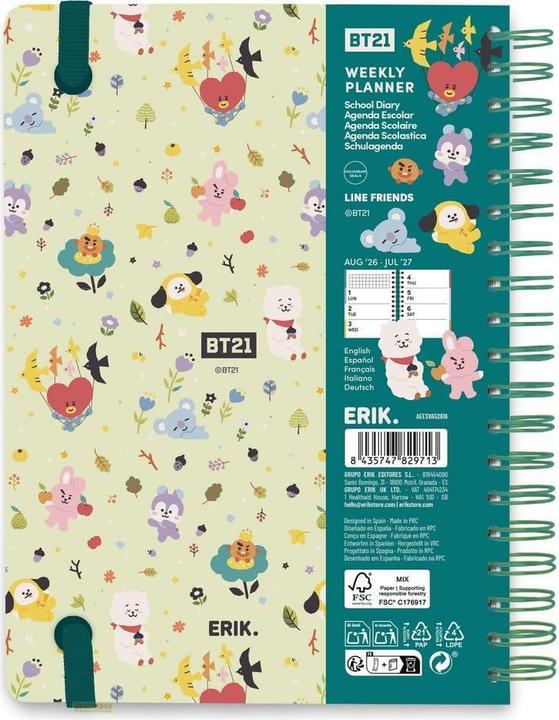 Image du produit Grupo Erik BT21 agenda scolaire hebdomadaire 2026/2027 A5 (A5)