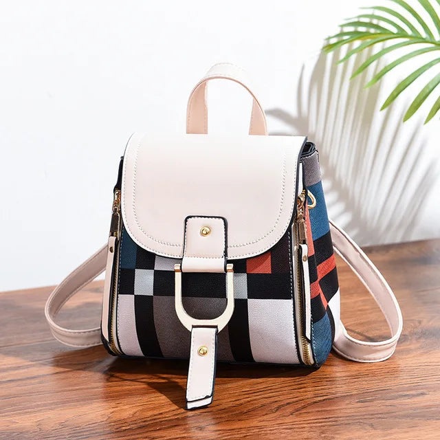 Produktbild Only-Bags.Store Spleissen Rucksack PU-Leder kariert Rucksack Multifunktions-Knapsack Teenager Schultasche Freizeit