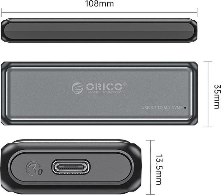 Actual product image Orico Other Computer Accessory DDM2-C3 M.2 NVME USB-C 3.2 10Gb/s Disk Drive - Gray (M.2)