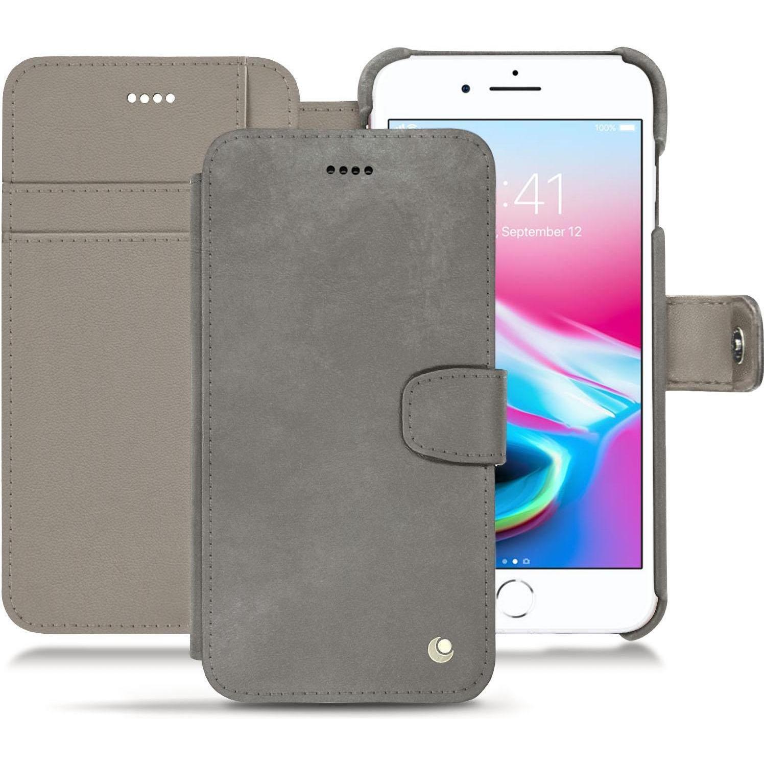 Noreve Lederschutzhülle Wallet (Apple iPhone 8 Plus), Smartphone Hülle, Grau