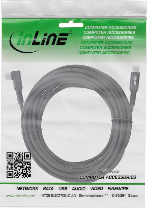 Produktbild InLine USB 3.2 Gen.1 Kabel, USB-C Stecker/Stecker gewinkelt für VR, schwarz, 5m (5 m, USB 3.2 Gen 1, 60 W)