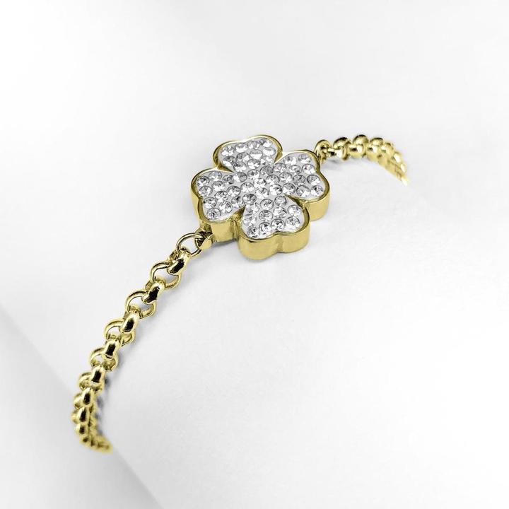 Immagine prodotto Ponytail & Co Bracciale da donna a trifoglio con pietre (20 cm, Acciaio chirurgico 316L)