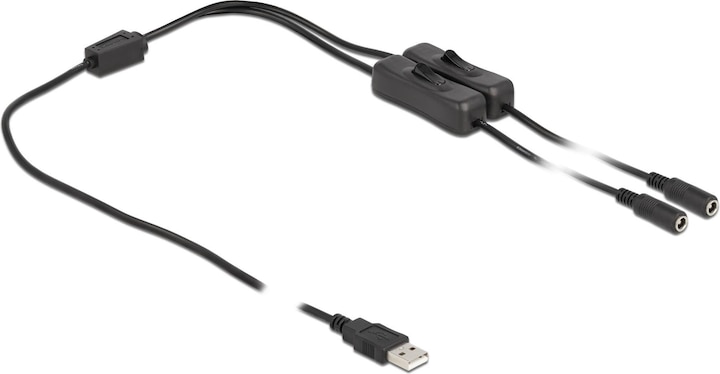 Produktbild Delock Kabel USB Typ-A Stecker zu 2 x DC 5,5 x 2,1 mm Buchse mit Schalter 1 m (1 m)