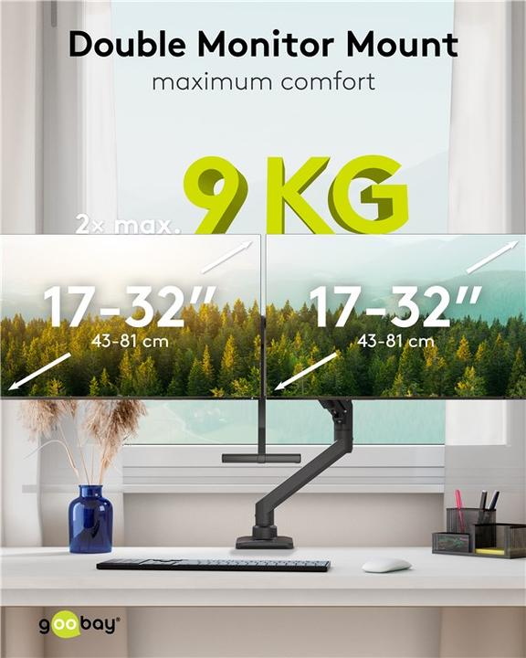Actual product image Goobay Doppel-Monitorhalterung Office, schwarz (Table, 32", 18 kg)