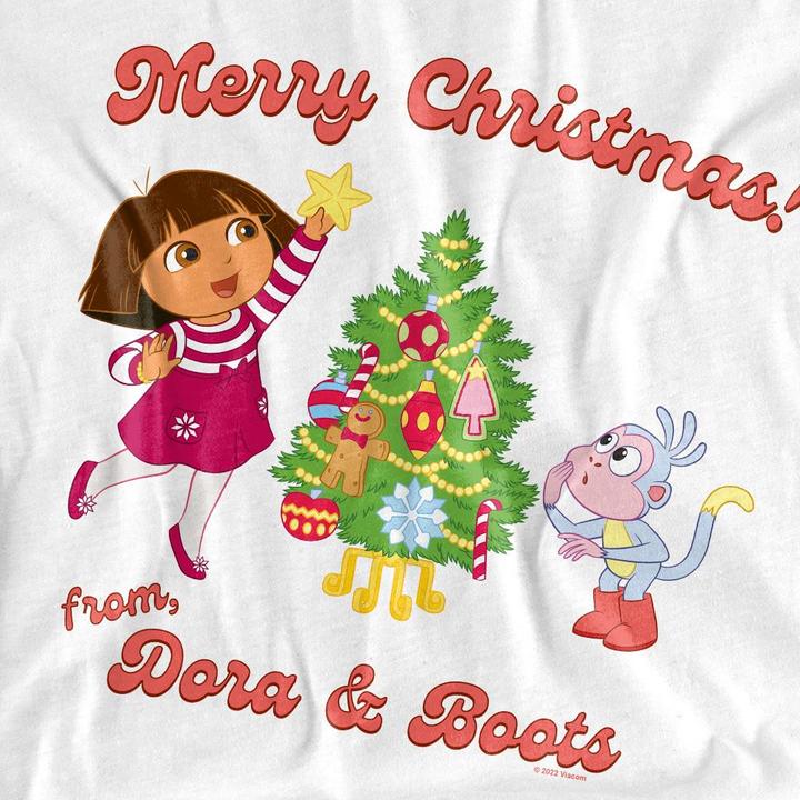 Actual product image Dora The Explorer Unisex Adult Happy Holidays Dora & Boots T-Shirt (L)