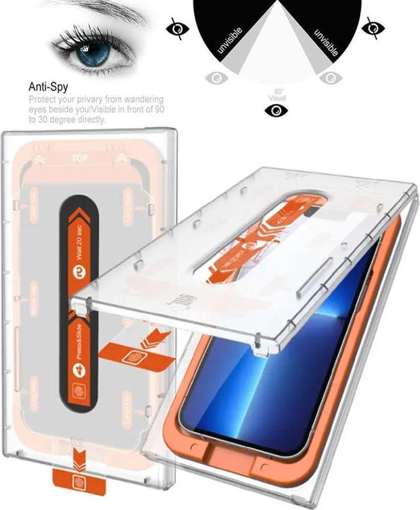 Produktbild Protectorking 5x Blickschutz 9H Panzerglas Anti-Spy Montagehilfe (5 Stück, Apple iPhone 13)