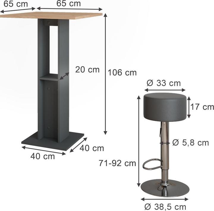 Produktbild Vicco Repose mit 2 Barhockern (65 x 65 x 106 cm)