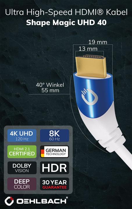 Produktbild Oehlbach HDMI AV Anschlusskabel (1x HDMI-Stecker - 1x HDMI-Stecker) 3 m Weiss (3 m, HDMI, 2.1)
