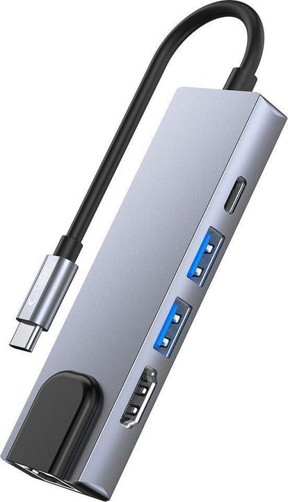 Actual product image Tech-Protect HUB V3 5in1 USB-C - USB-A 3.0 / USB-A 2.0 / USB-C / HDMI / RJ45 - gray (USB-C, 5 Ports)