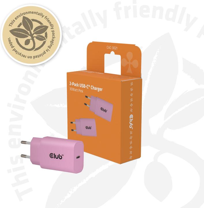 Actual product image Club 3D Club3D Lifestyle Ladegerät USB-C 30Watt, 2Stk pink retail (30 W, 1 portion)