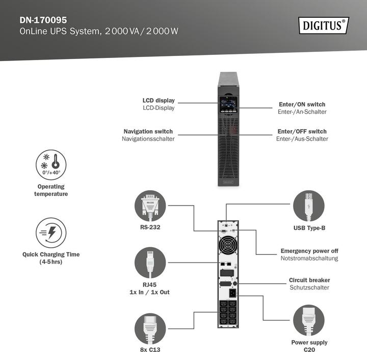 Produktbild Digitus OnLine USV-System, 2000 VA/ 2000 W (2000 VA, 2000 W, Online-Doppelwandler USV)