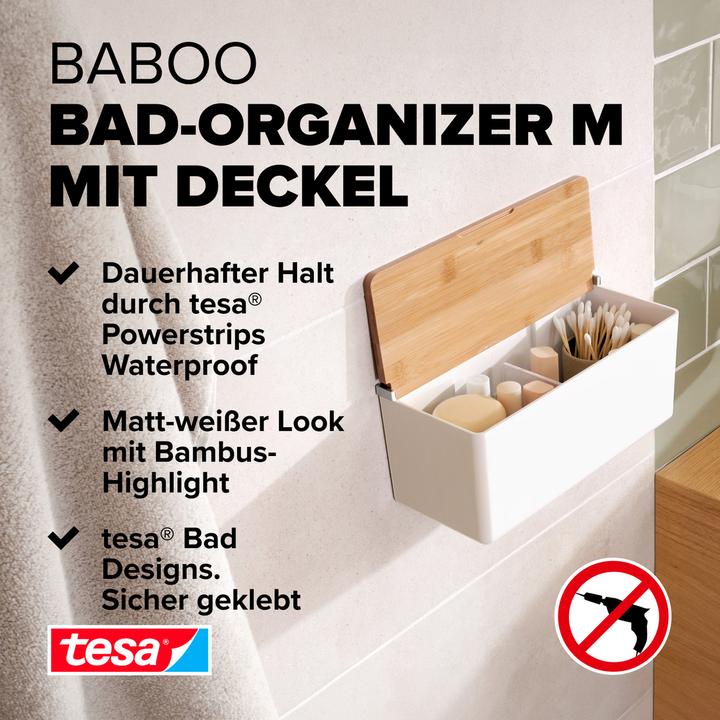 Produktbild tesa BABOO Aufbewahrungsbox mit Deckel, mittelgross inkl. Klebelösung ohne Bohren
