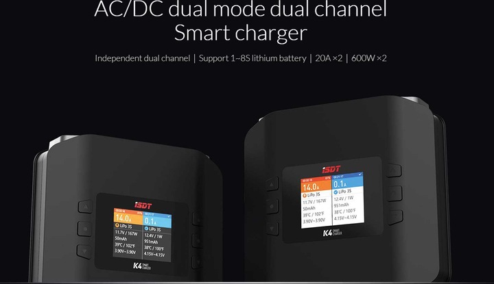 Image du produit Isdt Double chargeur K4 AC/DC, 2x 600 W 1-8S