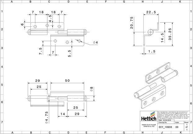 Immagine prodotto Hettich Mbelband links, vernickelt 50x40 mm, 2 Stck fr gefalzte Tren und Fenster