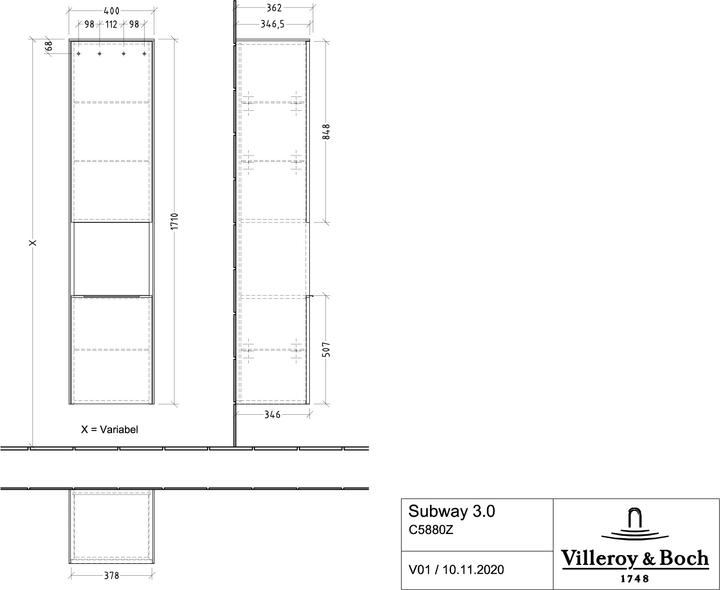 Actual product image Villeroy & Boch Subway 3.0, tall unit, 2 doors stop (hinge) left, C58801