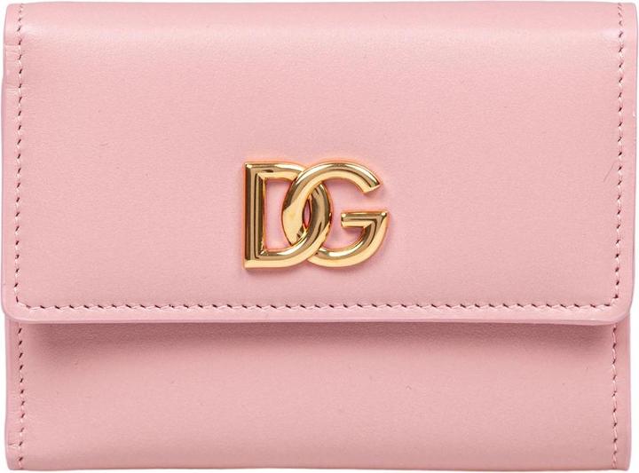 Dolce & Gabbana leather wallet with metal dg logo in pink and yellow color
