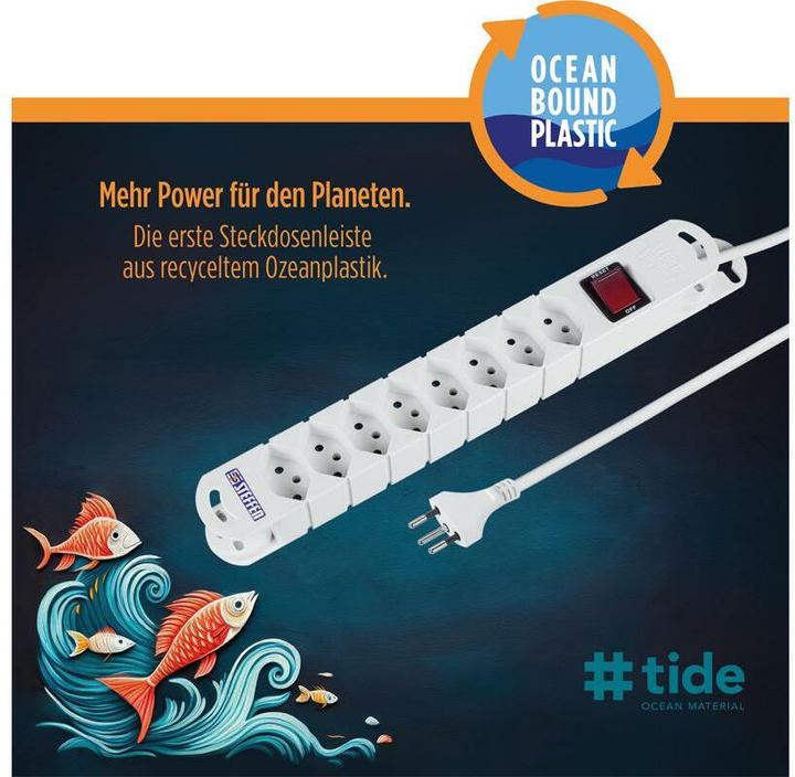 Produktbild Steffen Steckdosenleiste TIDE 8xT13 3m mit Schalter und Haftmagnete ws (8 x, Typ 13, 3 m)