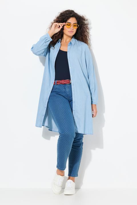 Produktbild Ulla Popken Lyocell-Longbluse, Jeansoptik, Hemdkragen, Langarm (42, 44)