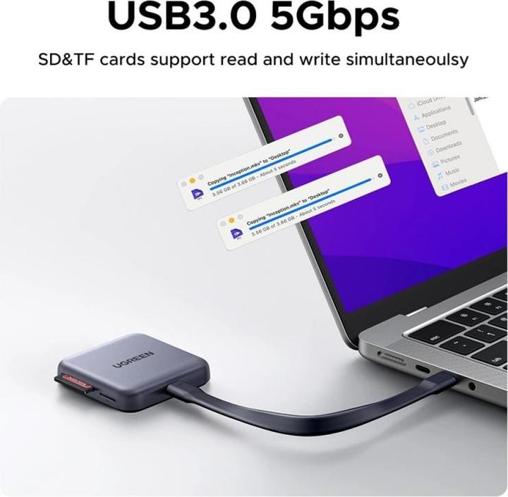 Image du produit Ugreen 3-in-1 Memory Card Reader CM898 – USB-C / MagSafe / SD & TF – Black (USB-C)
