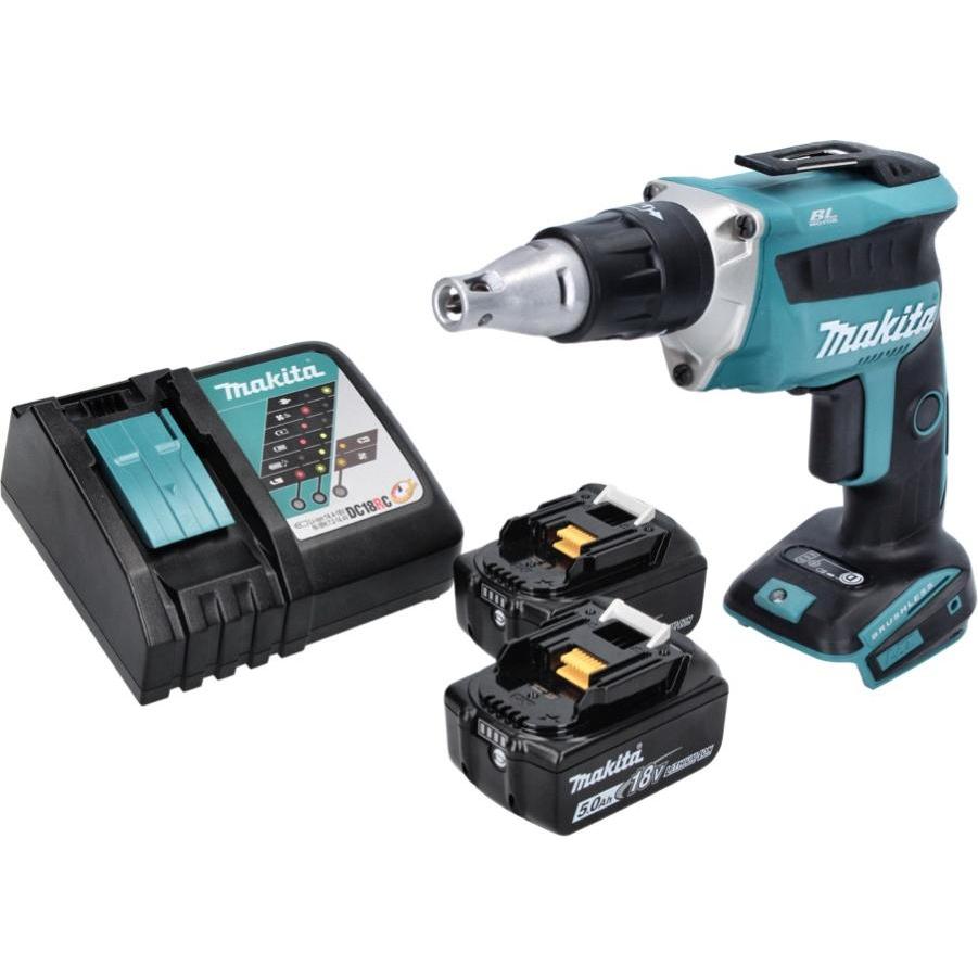 Thumbnail - Makita, Bohrmaschine + Akkuschrauber, DFS 452 RT Akku Schnellbauschrauber 18 V Brushless + 2x Akku 5,0 Ah + Ladegerät (A...