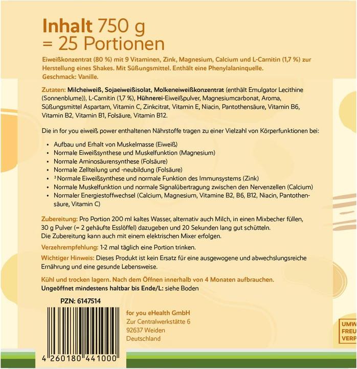 Image du produit For You eiweiss power vanille (1 x, 750 g)