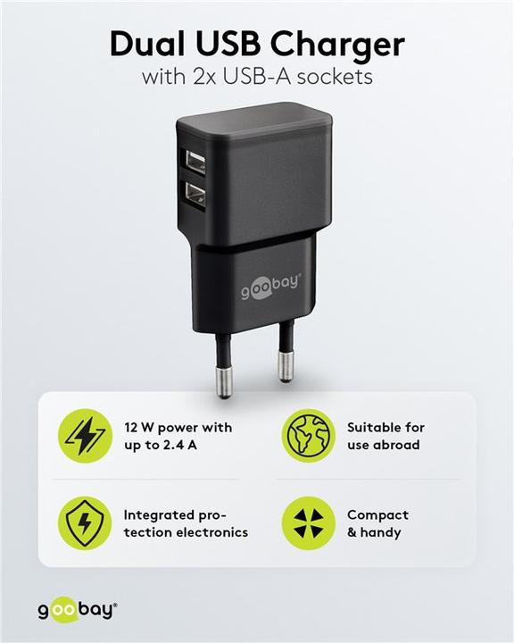 Immagine prodotto Goobay Caricabatterie doppio USB-A (12 W)