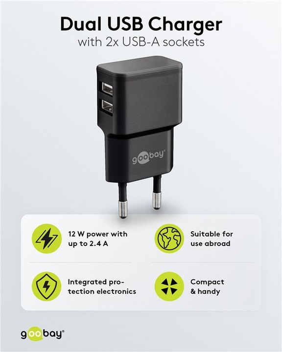Produktbild Goobay USB-Ladegerät 2-fach (12 W)