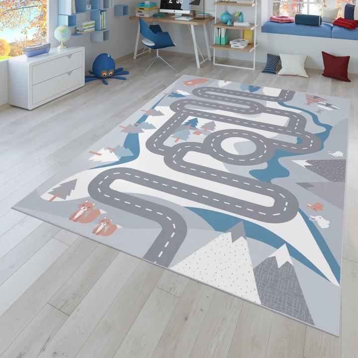 Produktbild TT Home Kinderzimmerteppich Teppich Junge Mädchen Kinderteppich Baby Rutschfest Strasse (150 x 80 cm)