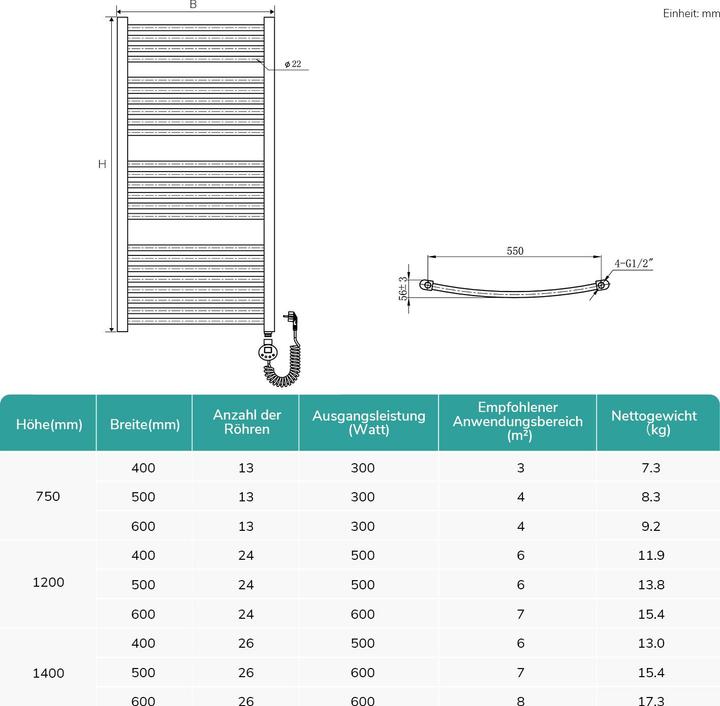 Actual product image Emke Electric Bathroom Radiator, Electric Bathroom heater, White 120x60cm 600W (600 W)