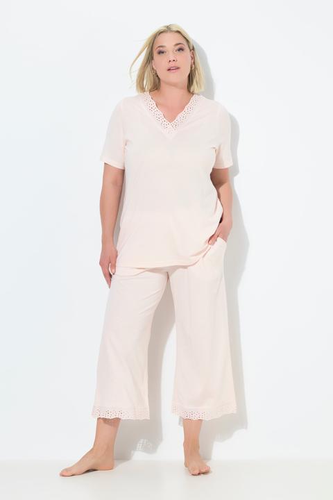 Image du produit Ulla Popken Pyjama en modal, avec broderie ajourée, col en V et manches courtes (50, 52)
