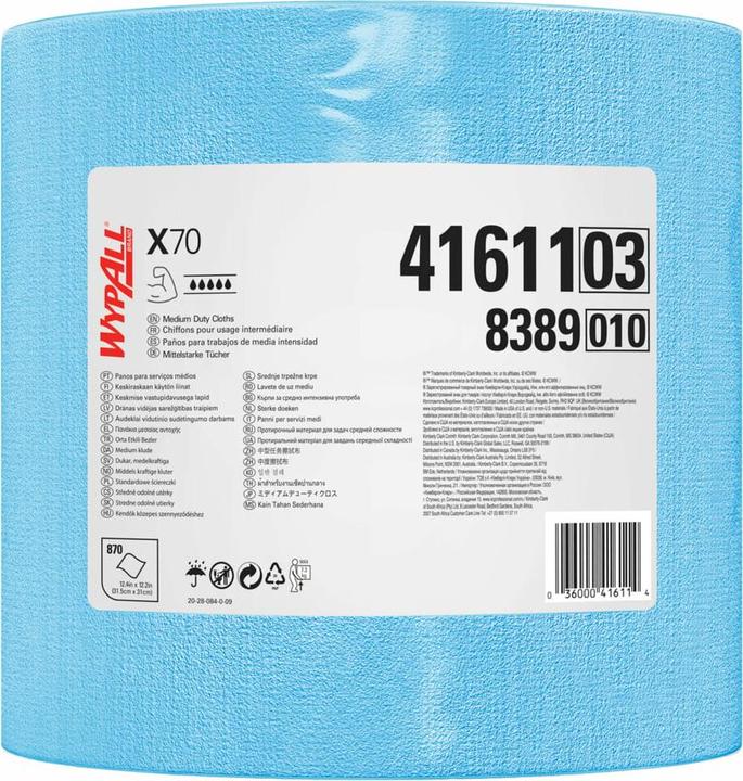 Actual product image Wypall Wipe X70 Dimensions: 31.5 x 34 cm (W x L) Material: Hydroknit Colour: blue (870 x)