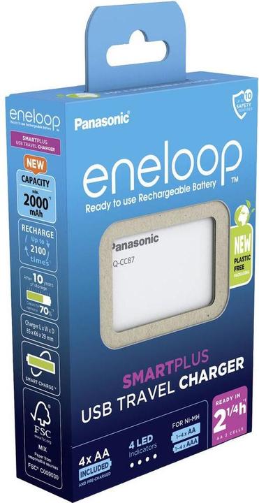 Immagine prodotto Panasonic eneloop Smart Plus USB Travel Charger BQ-CC87 (5 pz., AA, 2000 mAh, Batteria + Caricabatterie)