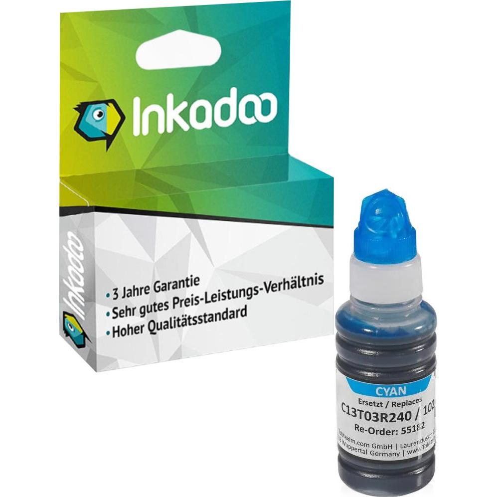 Inkadoo, Druckerpatrone, Druckerpatronen kompatibel zu Epson C13T03R240 / 102 Tintenpatrone, cyan Cyan (C)