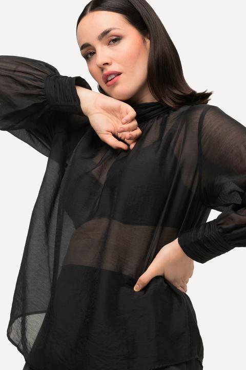 Immagine prodotto Ulla Popken Blusa con lyocell, pieghe decorative, collo alto e maniche lunghe (50, 52)