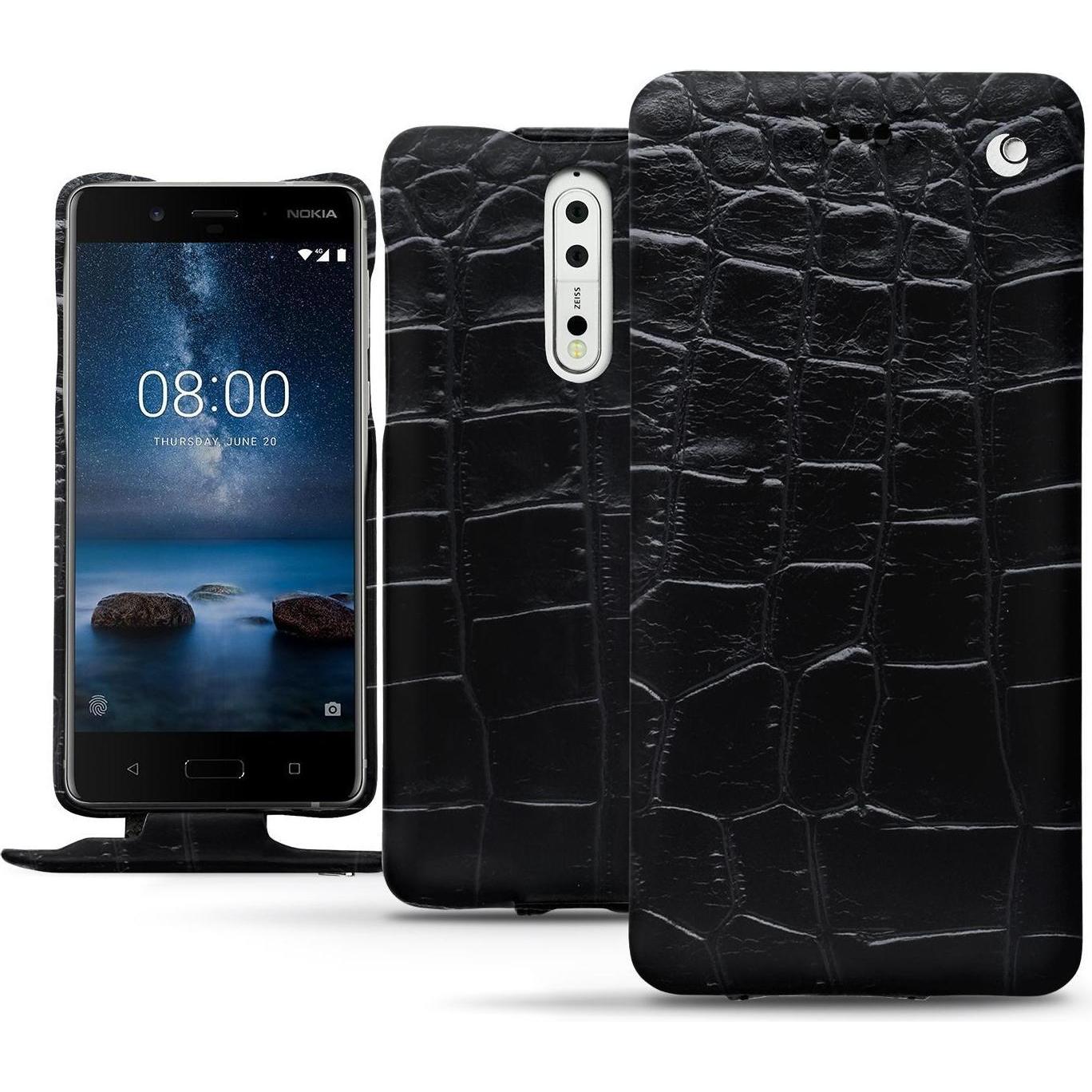 Noreve Lederschutzhülle vertikal (Nokia 8), Smartphone Hülle, Schwarz