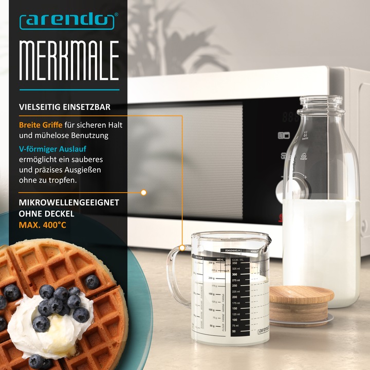 Actual product image Arendo Measuring jug 350 ML made of glass, 0.35 litre, airtight, bamboo lid, silicone seal for flour (350 ml)