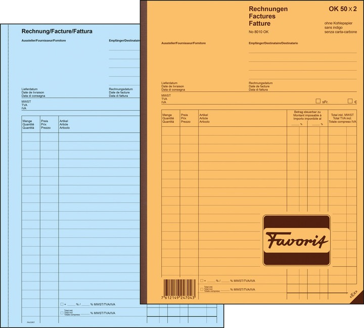 Image du produit Favorit Carnet de factures autocopiantes avec papier autocopiant (100 x)