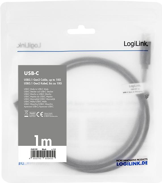 Actual product image LogiLink USB 3.1 connection cable USB-C Gen2, 1 m black (1 m, USB 3.1, 60 W)