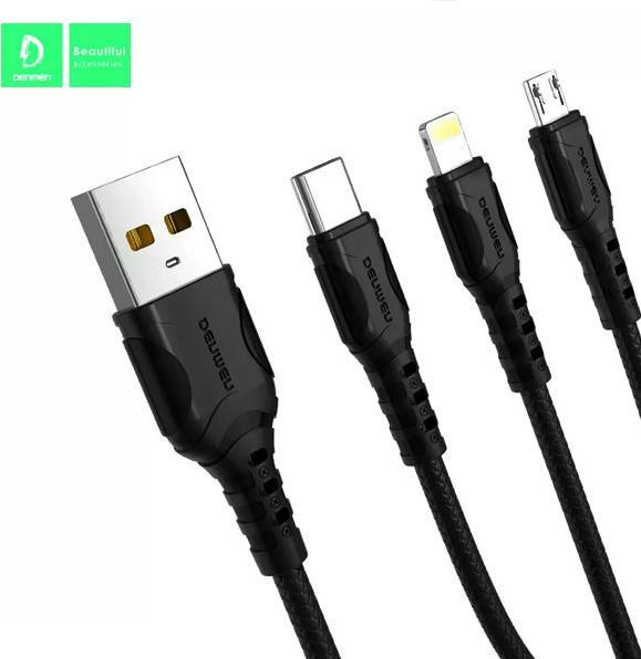 Actual product image Denmen 3IN1 USB CABLE 2.4A BLACK 1M D05E TYPE-C / MICRO / IPHONE (1 m)