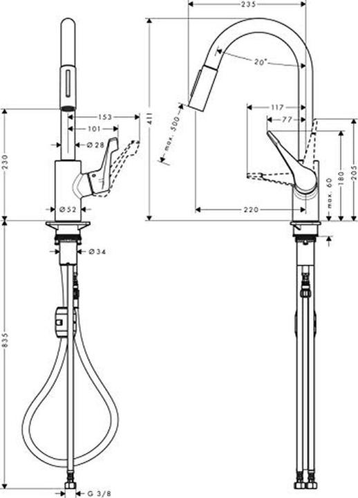 Produktbild hansgrohe HG DIY Cento XL Køkkenarmatur - med udtraekstud krom HG nr. 14803