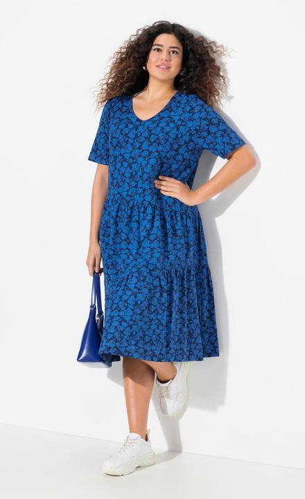 Produktbild Ulla Popken Jerseykleid, Volants, A-Linie, V-Ausschnitt, Halbarm (54)