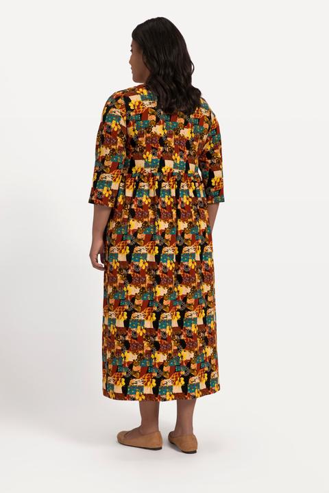 Actual product image Ulla Popken Unique Fall Tone Print Empire Knit A-line Pocket Dress (46, 48)