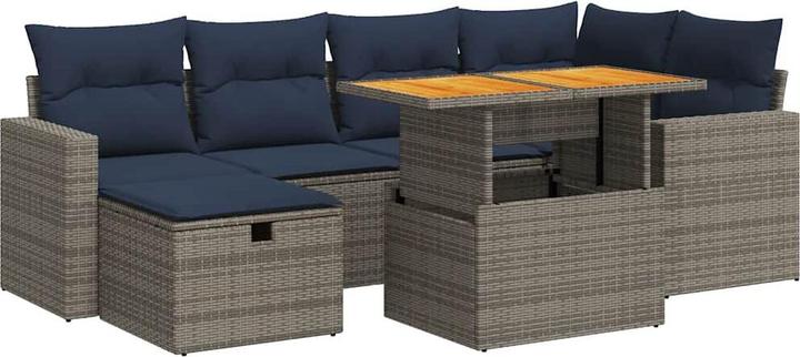 Produktbild vidaXL 7-tlg. Garten-Sofagarnitur mit Kissen Schwarz Poly Rattan