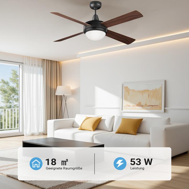 Image du produit Wiltec Ventilateur de plafond Ø122cm Ventilateur 53W Ventilateur de plafond Lampe Télécommande (55 dB)